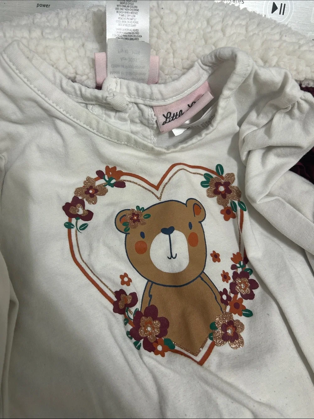 Girls 4t three piece matching outfit flower leggings pants bear corduroy jacket